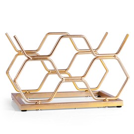 Drincarier Countertop Wine Rack - 5 Bottle Freestanding Modern Gold Metal Small Wine Rack - Tabletop Wine Holder Stand for Cabinet, Pantry, Wine Bottle Storage…