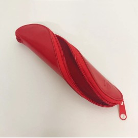 Genuine Leather Red Pencil Case with Twisted Zipper, Dust Bag & Gift Box
