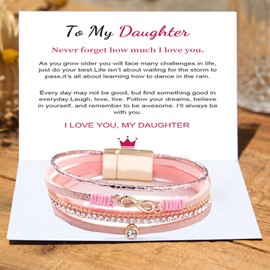 To My Daughter Bracelet from Mom Mother Daughter Bracelets Leather Bracelets for Women Christmas Jewelry Gifts Stocking Stuffers