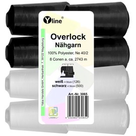 3065 Overlock Sewing Thread Set of 8 White & Black 2743 m NE 40/2 100% Polyester Sewing Machine Thread