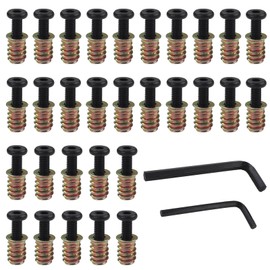Nihfien 30 Sets M6 x 25mm Thread Furniture Screw with M6 x 15mm Inserts Nut, Bolt Fastener Connector with Hex Wrench for Furniture Wood Inserts