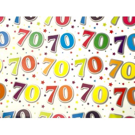 70th Birthday Wrapping Paper Gift Wrap, 2 Sheets, 1 Matching Tag 70 - white