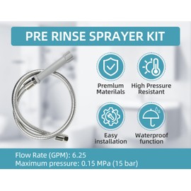 44 Inches B-0044-H Pre-Rinse Hose Replacement for T&S Brass, Commercial Kitchen Sink Spray Flexible Stainless Steel Hose with Heat Resistant Handle