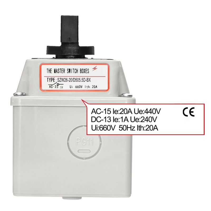 Heschen Universal Locking Cam Selector Switch, SZW26-20/D505.5D-BX, 660V 20A, ON-OFF-ON