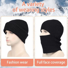 LINSOCLE Pack of 2 Balaclava Hats, Multifunctional Warm Balaclava, Winter Balaclava, Beanie Hat, Ski Mask, Knitted Ski Mask for Men and Women in Black, Hat with a Mask with Hole, Black (black-2)