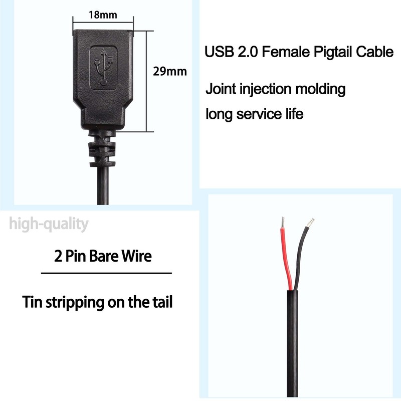 XMSJSIY USB 2.0 Female Pigtail Cable Extension Power Cable 22AWG