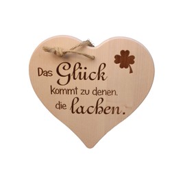 DEKOFANT Signs with Sayings Wooden Heart 24 x 24 cm "Das Glück kommt zu denen die lachen" Gift with Saying