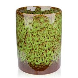 YINUOWEI Utensil Holder, Ceramic Kitchen Utensil Holder for Countertop, Large Cooking Utensil Crocks for Kitchen Counter, Morden Utensil Organizer for Spatula, kitchen Decor,Green