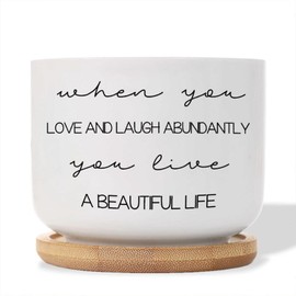 DecStic When You Love and Laugh Abundantly You Live A Beautiful Life Ceramic Planter Bible Verse Planters for Outdoor Plants with Drainage Holes and Saucers Pot for Home Desktop Office Windowsill