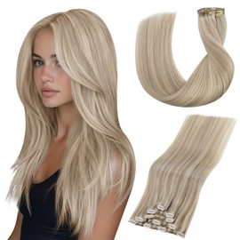 Vivien Real Hair Clip Extensions 55 cm Blonde Double Weft Clip-In Extensions Real Hair Blonde Highlight Hair Extensions 80 g 5 Pieces