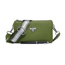 Kitise Ladies Front Bee Vegan Leather Small Shoulder Handbag Crossbody Messenger Bag for Women With Large Wide Strap-FOREST GREEN