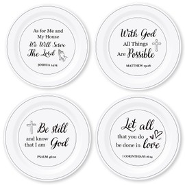 Christian Melamine Dinner Plates 4Pcs, Reusable Inspirational Religious Dinnerware Set, Unbreakable Dessert Salad Serving Dishes for Indoor and Outdoor Use, Shatterproof Dishwasher Safe BPA Free