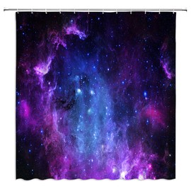 HYKHYK Galaxy Shower Curtain Blue Purple Nebula Starry Fantasy Colorful Outer Space Stars Planet Universe Celestial Astronomy Bathroom Decor Fabric Set with Hooks(70" WX70 H)