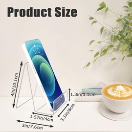 JINGIHE 12 Pieces Acrylic Book Stand with Strip, 4 x 3 in Clear Easel Display Stand, Art Display Holder for CD Photo Frame, Album, Plate, Postcard, Artwork, Tablet, Picture in the Home, Office,