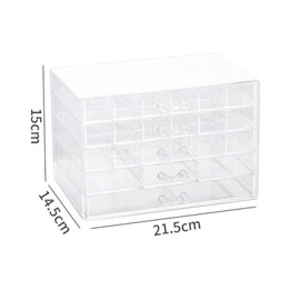 Jinavoty Earring Storage Box, Acrylic Jewelry Storage Box, Clear Earring Organizer Box with 3 Drawers for Women Girls (5 Drawers)