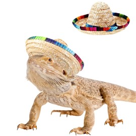 2 Pack Bearded Dragon Sombrero Hats - Lizard Cinco De Mayo Straw Hat with Adjustable Chin Strap Small Pet Mexican Costume Accessories for Reptile HamsterLeopard Gecko Ferret Guinea Pig (2 Pack)