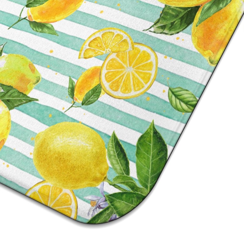 Lemon Dish Drying Mat for Kitchen Counter,Striped Background Yellow Lemon