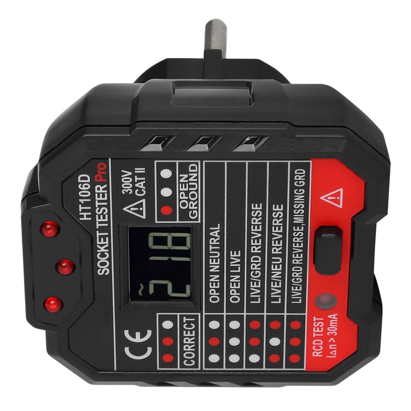 HT106D Digital Display Socket Detector Portable Phase Power Polarity Tester