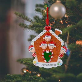 MAXORA Adorno de Navidad personalizado para casa de jengibre, familia de 5, decoración de árbol de Navidad personalizada para padres, abuelos, nietos