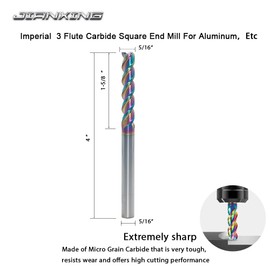 JIANXING 5/16" Extra Long Carbide Square End Mill for Aluminum, Copper Alloy, Plastic, 4" Overall Length End Mill Bits, 3 Flute HRC 55 Deg DLC Coating, CNC Router Bits (1 Pieces)