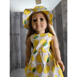 JustAskJoyce Collection Summer Apparel, Lemon Sundress, Hat & Matching Shoes, for 18-Inch Dolls