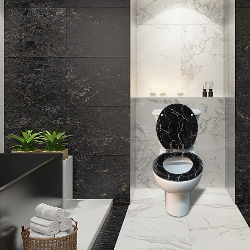 Angel Shield Marble Toilet Seat Durable Molded Wood with Quiet
