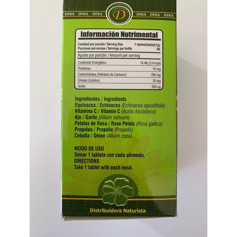 Dina Equinacea Complex 90 Tabletas Vitamina C Ajo Echinacea Propoleo