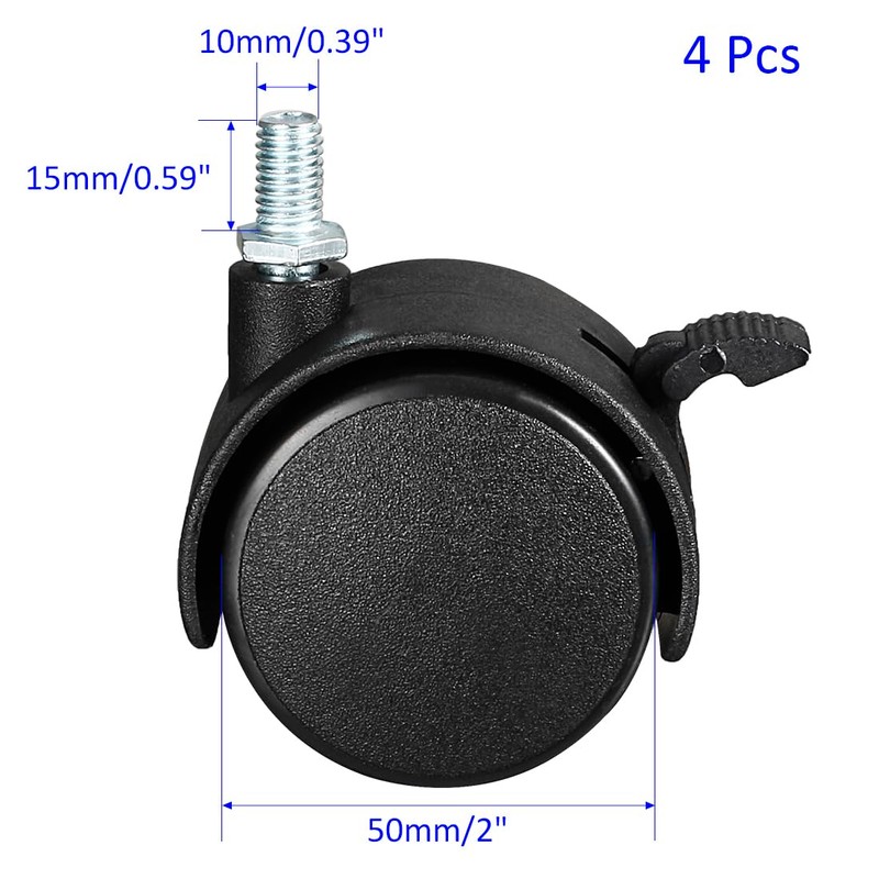 YOKIVE 4Pcs Nylon Caster, Swivel Twin Wheel Threaded Stem Casters