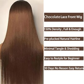 Weeybay Real Hair Wig for Women Wigs Straight Human Hair Wig 4x4 Lace Closure Chocalate Brown 150% Density Unprocessed Remy Hair Glueless Wig Brown 30 Inches