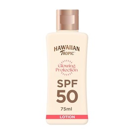 Hawaiian Tropic Glowing Protection Sunscreen Lotion, Water Resistant SPF 50 UVA + UVB Protection Suncream, Travel Size, Tropical Scent Sun Lotion with Shea Butter, 75 ml