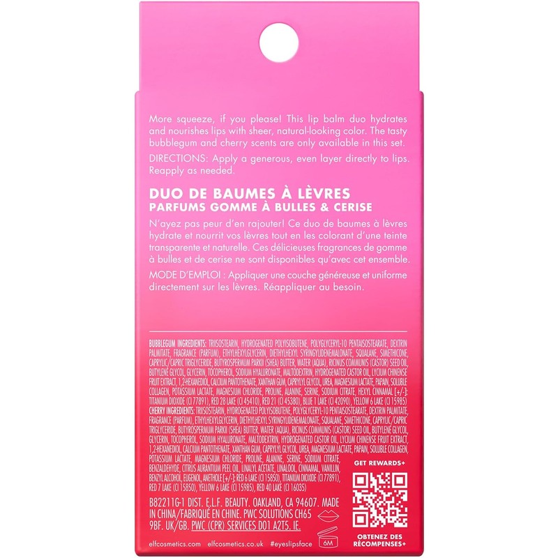 e.l.f. Squeeze Me More Lip Balm Duo Bubblegum & Cherry