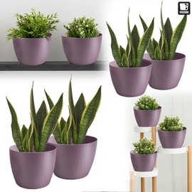 TULMERO Matte Flower Pot, Plastic Planter, Decorative Pot for Large and Small Plants, Set of 2 Flower Pot, Herb Pot, (2 Pack) Purple, Diameter 12 cm