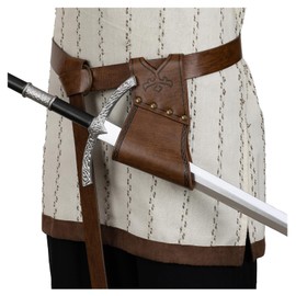EpicCos Medieval Sword Belt Scabbard Set, Viking Sword Frog Faux Leather Sword Holster with Adjustable Belt for Ren Faire (Brown A)