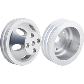 SBC Cast Aluminum Pulley Set for '69-'85 Small Block Chevy - 2-Groove Water Pump & 3-Groove Crankshaft, Long Pump Style, Precision Machined, Lightweight, For Long-Style Water Pumps