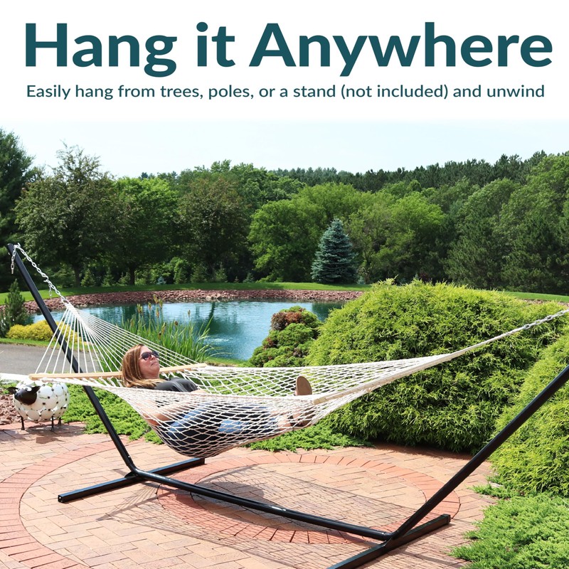 Sunnydaze Cotton Rope Double Hammock for Outside - 450-Pound Capacity