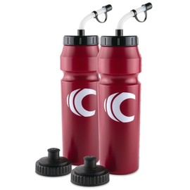 Cannon Sports 1 Liter Sports Water Bottle, BPA-Free, 34 Oz Capacity, Large Mouth, 2 lids (Straw and Squeeze), Great For Helmet Sports Such As Hockey, Lacrosse, Football, Boxing (2 Pack) (Burgundy)