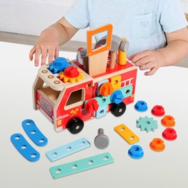 MagiDeal Kids Wooden Truck Tool Set, Pretend Play Tool Kit Construction Set, Educational Building Toy for Boys Girls Birthday Gift