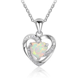 Heart Necklace for Women by Ginger Lyne | Sterling Silver Created Fire Opal with Clear Cubic Zirconia Pendant for Her | 18" Cable Chain Included | Gifts of Love for Wife or Girlfriend