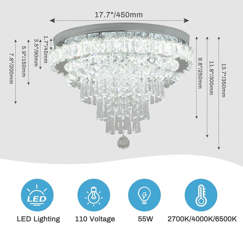 CLAIRDAI Dimmable Crystal Chandeliers Modern Chandeliers LED Flush Mount Crystal
