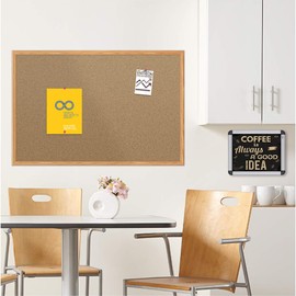Mead Corkboard, Framed Bulletin Board, 3' x 2', Cork Board, Oak Finish Frame (85366)