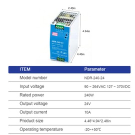 TorqCali NDR-240-24: Highly Efficient and Reliable 24VDC / 10A / 240W DIN Rail Power Supply for Various Industrial Applications