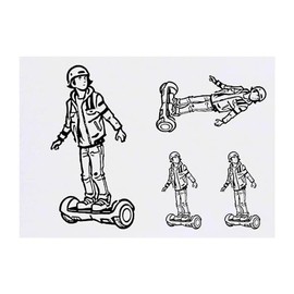 4 x 'Boy On Electric Hoverboard' Temporary Tattoos - Water Resistant, Skin-Safe, Non-Toxic Transfers, Mixed Sizes (TO00071296)