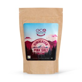 Premium Pink Himalayan Salt (Fine) 500gms. Pure UNREFINED, 100% Natural Pink crystal in a Biodegradable and Compostable Kraft pouch. Wellness salt by Eco Harvest®