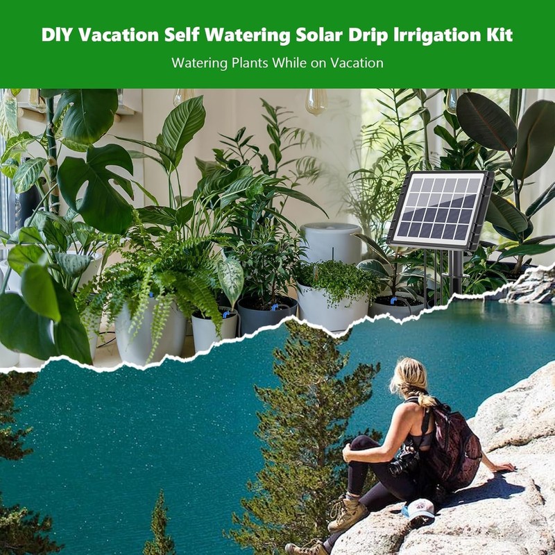 HEKIWAY 82FT Solar Drip Irrigation System, Auto Watering Kit for