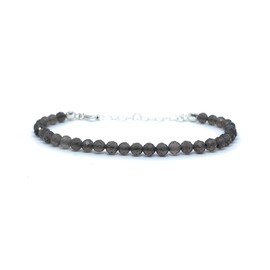 Damenarmband Rauchquarz Halbedelsteine ​​Natursteine ​​4 mm dick 925er Sterling Silber Kette verstellbar von 16cm bis 19cm.
