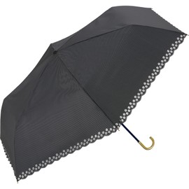 Wpc. 801-14795-102 Parasol Folding Umbrella, Light Shading Flower-Cut Stripe, Mini Charcoal, 100% Light Blocking, UPF50+, Sun or Rain, 21.7 inches (55 cm), Women's Floral Pattern, Scallop, Stylish,