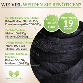 MeriWoolArt® 100% XXL Merino Wool - 19 Micron Soft, Thick Felting Wool for Dry and Wet Felting - DIY Blanket, Baby, Arm Knitting - Fluffy for Knitting & Crocheting