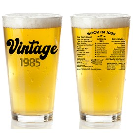 Vintage 1985 Glass - 40th Birthday Gifts for Men and Women - Scratch Resistant, Dishwasher Safe 40 Birthday Gift for Beer Drinkers and Bourbon Enthusiasts - Printed in the USA (Beer Glass)