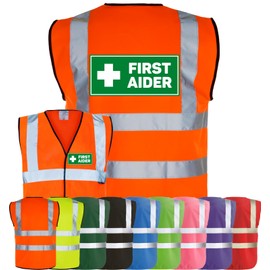 Corporate Togs FIRST AIDER Printed Waistcoat - High Visibility Safety Vest Tabard, Brace Hi-Vis Strips, Fully EN471 Health, Protective Safety Wear | Safety Apparel