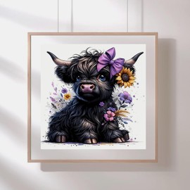 SYMON Kreuzstich-Set Hochlandkuh, 11-fädiges Kreuzstich-Set für Erwachsene, bedrucktes Kreuzstich-Set mit Stoff, Faden, Nadel, Schere und Anleitungen, 35 x 34 cm